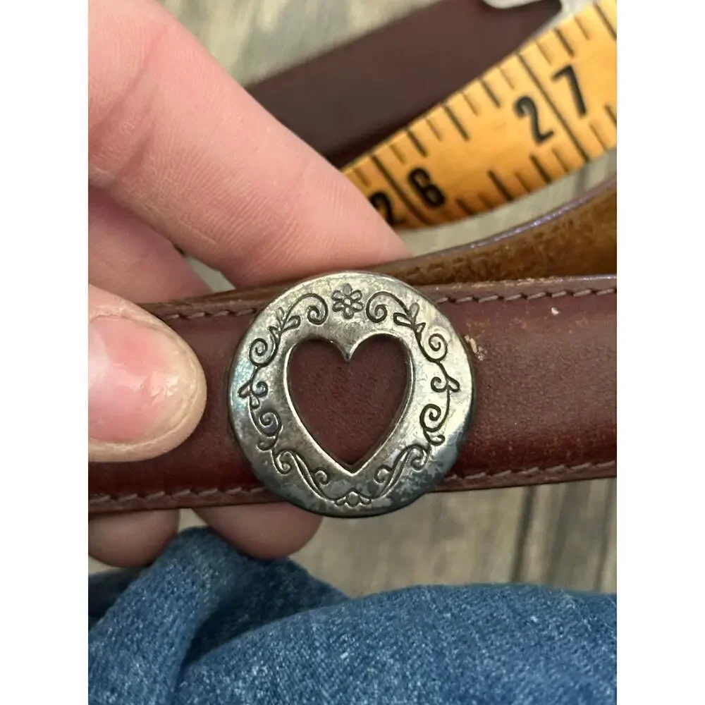Vintage Women's Brown Genuine Leather western silver Belt hearts 1X plus size